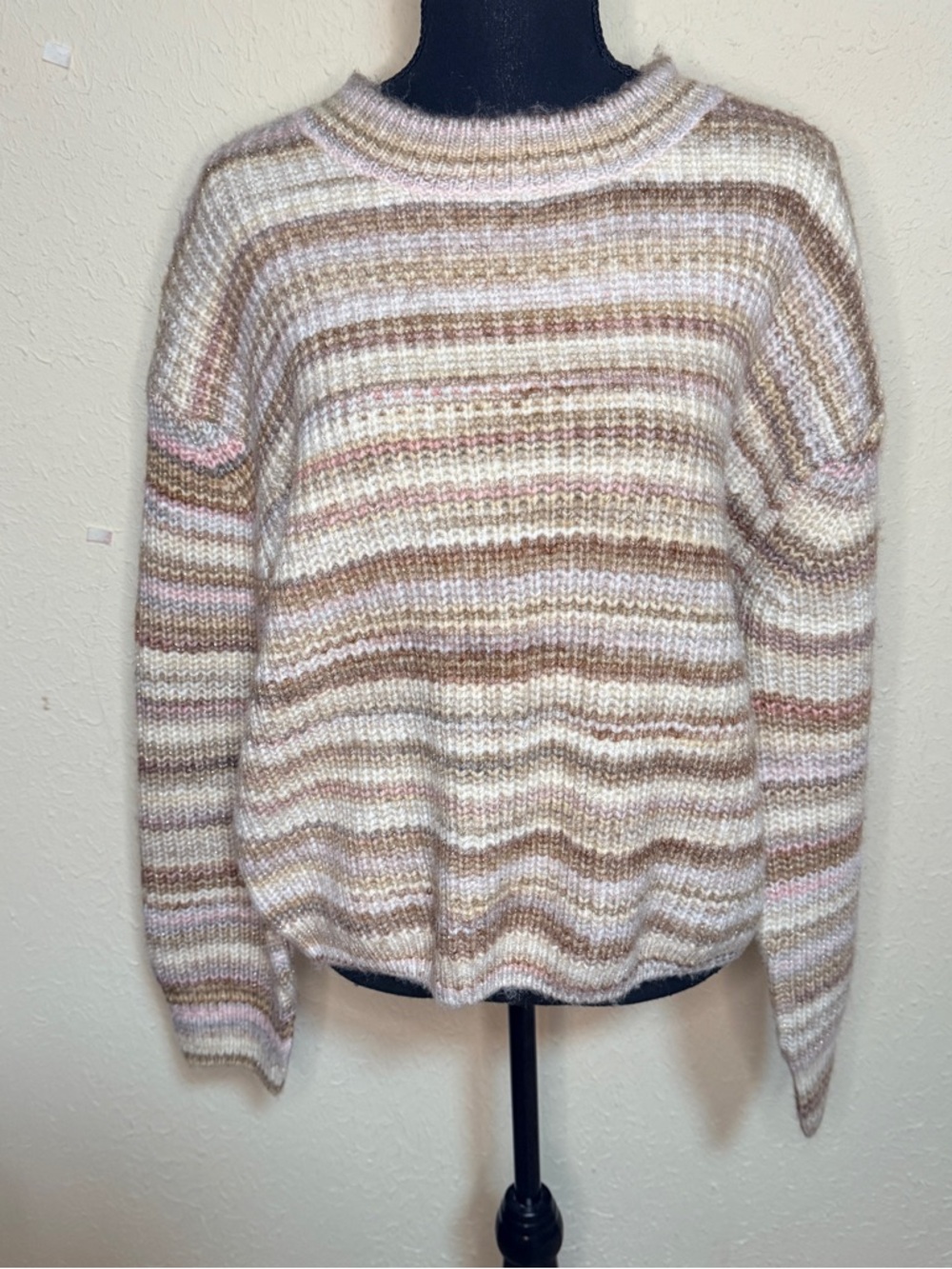 78 & Sunny Women’s Large NWT Cozy Striped Crewneck Sweater Cottagecore Cabin